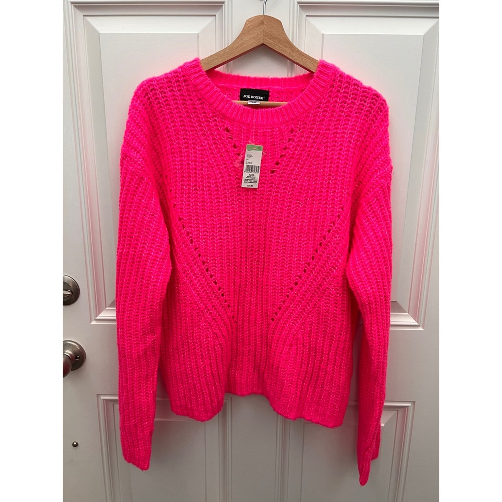 Joe Boxer Neon Pink Chunky Knit Crewneck Sweater XL NWT